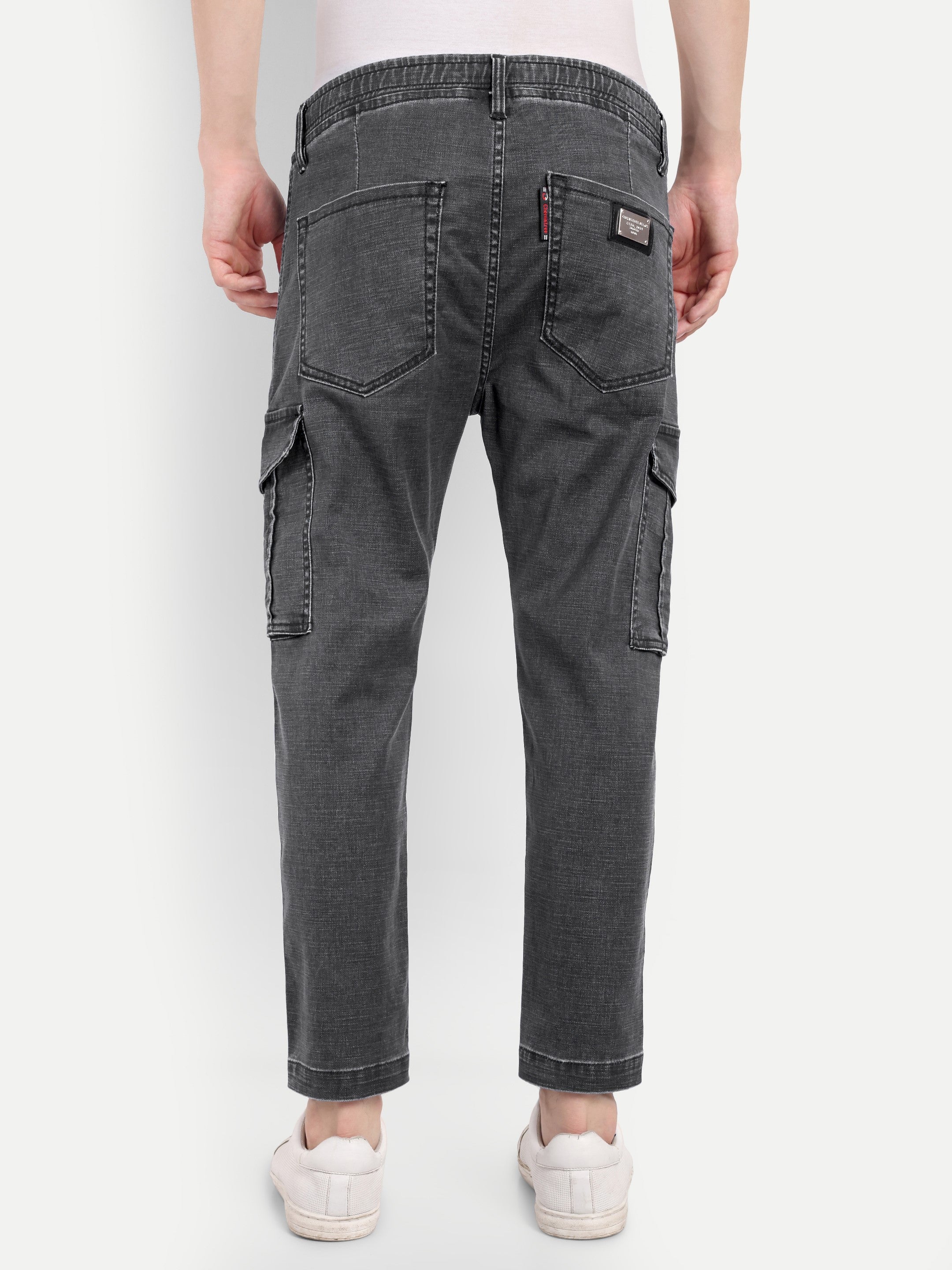 Grey-Black Men's denim cargo | Carrot Fit