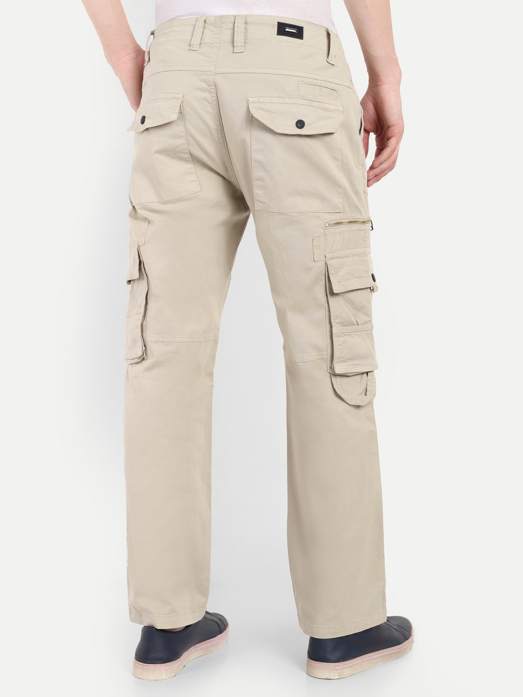 Light Beige Straight Fit Cargos for Men | High GSM
