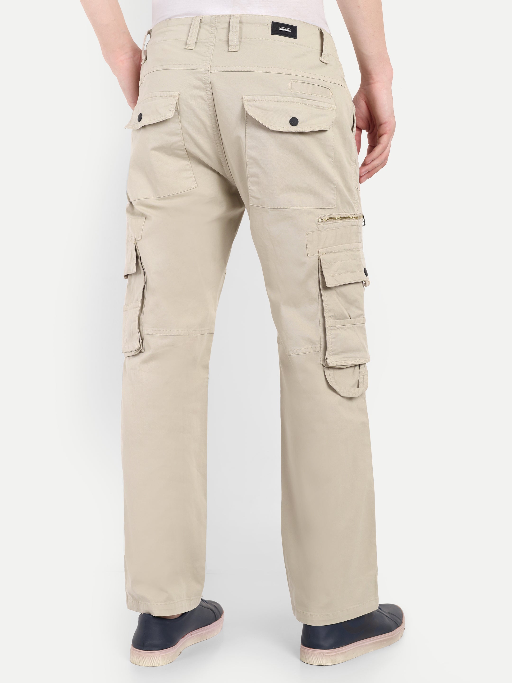 Light Beige Straight Fit Cargos for Men | High GSM