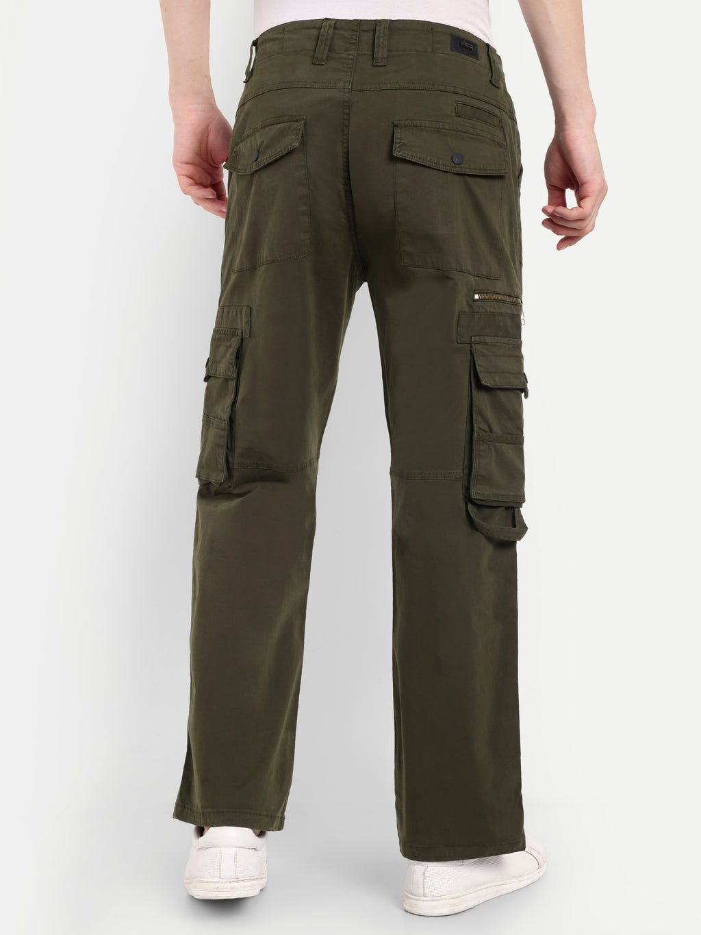 Olive Green straight fit cargo for men | High GSM