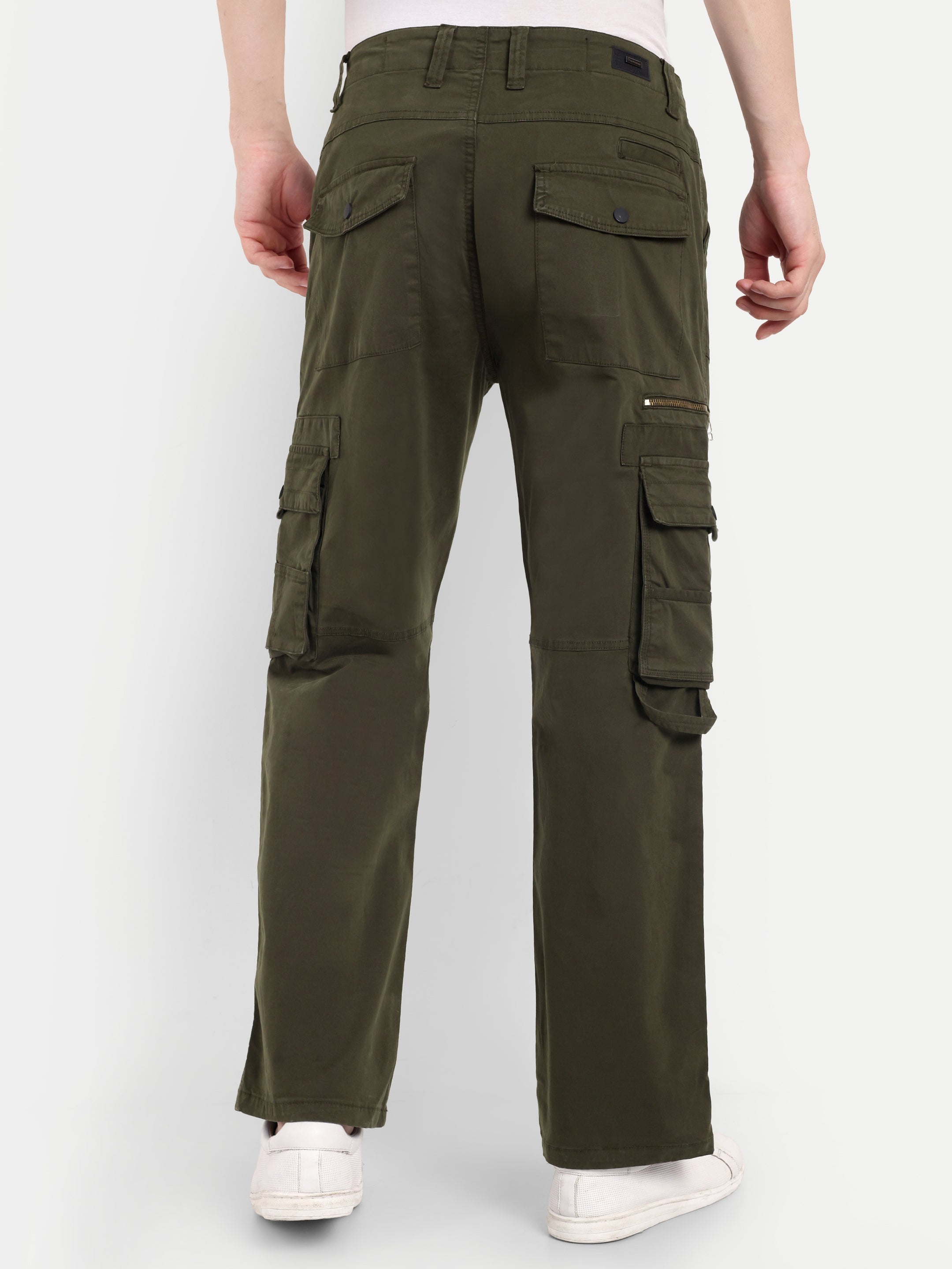Olive Green straight fit cargo for men | High GSM