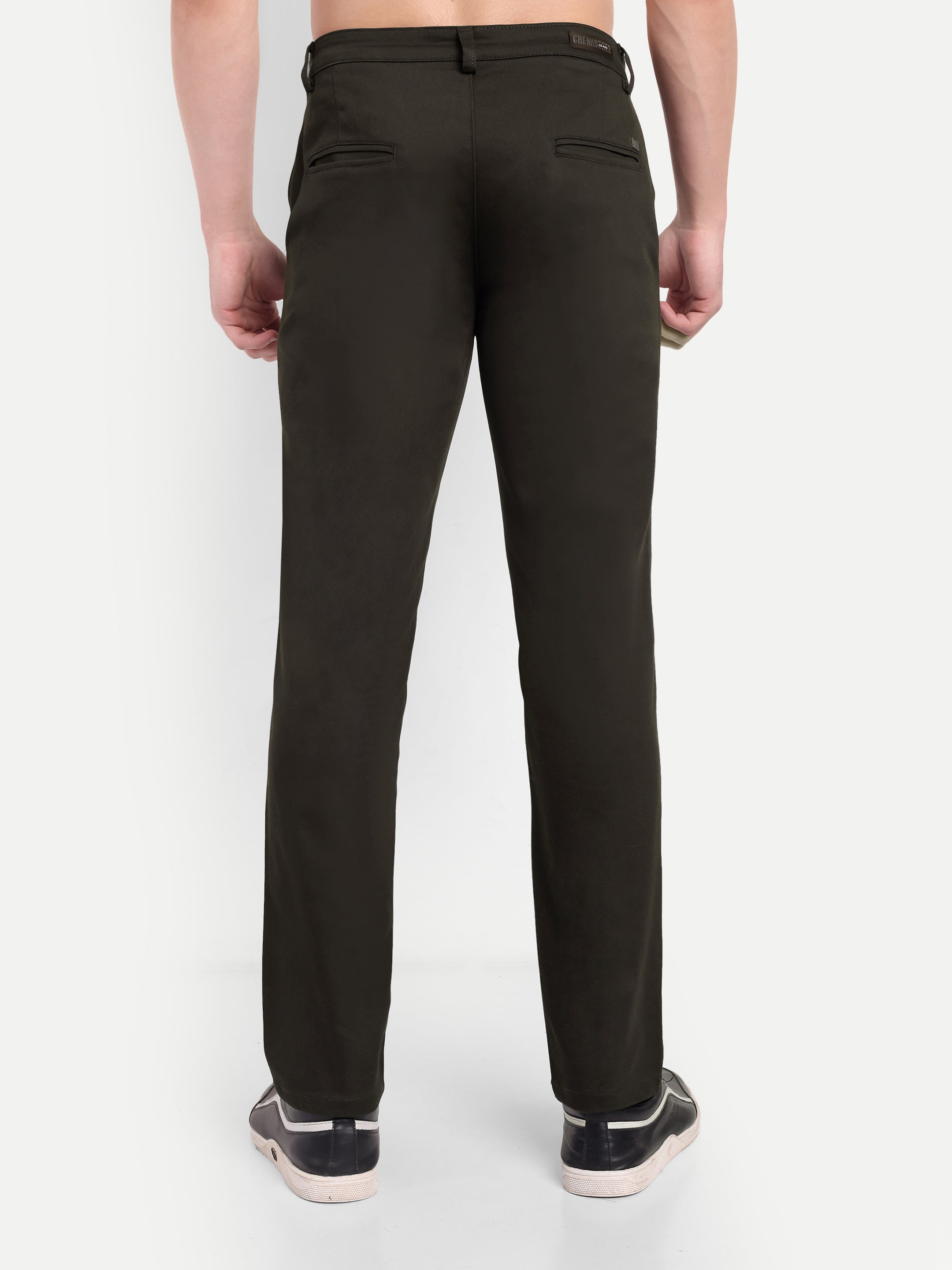 CHEMISTREE Men's Cotton Chinos Pants | 100% Safe Dye | Slim Fit Casual & Office Wear Trousers Bottle Green