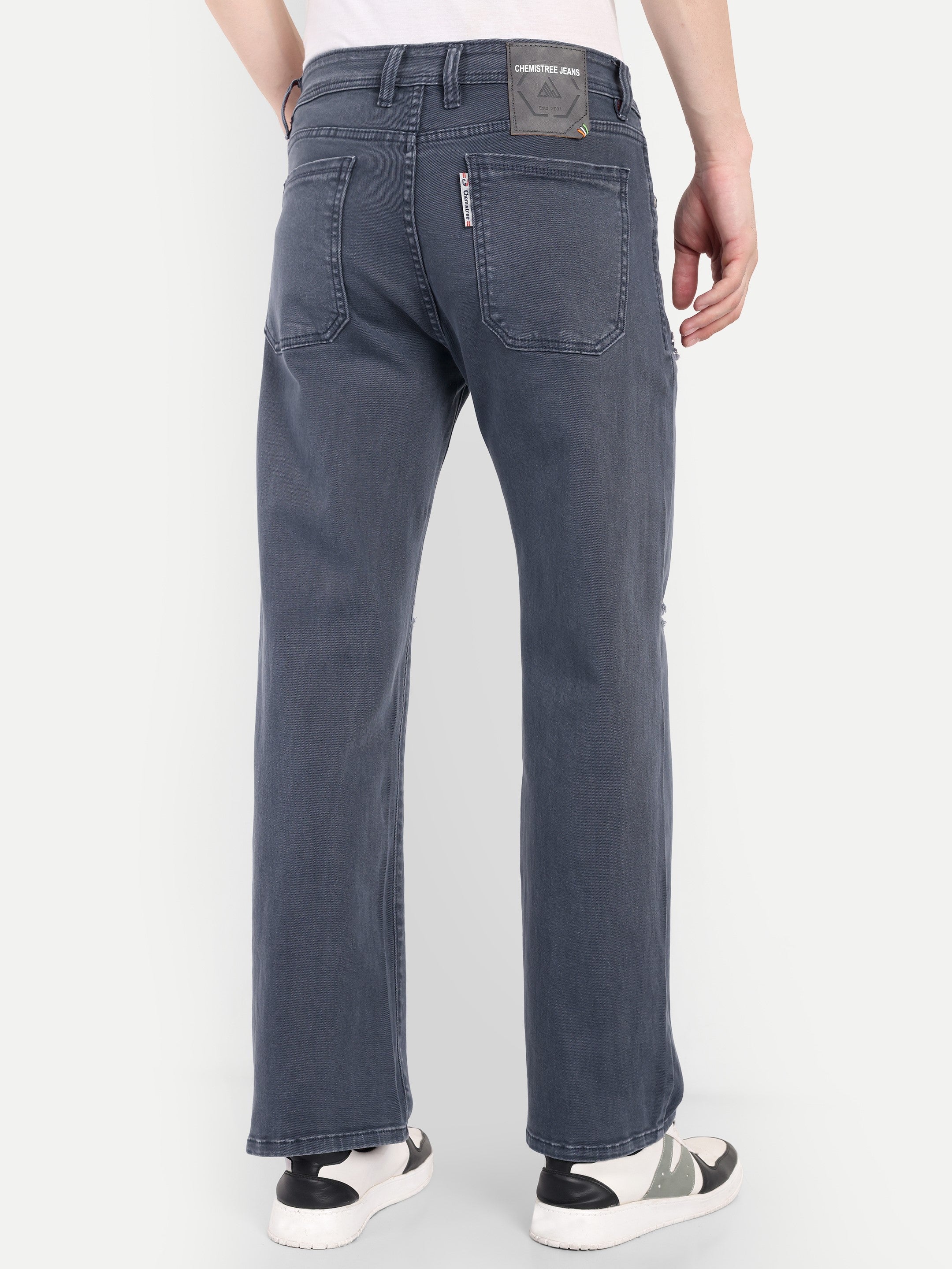 Straight Fit Denim jeans for men | Slate Blue | Knee Slit