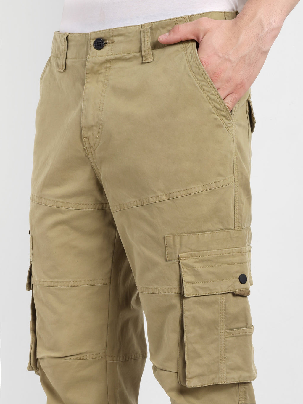 Khaki straight fit cargo for men | High GSM