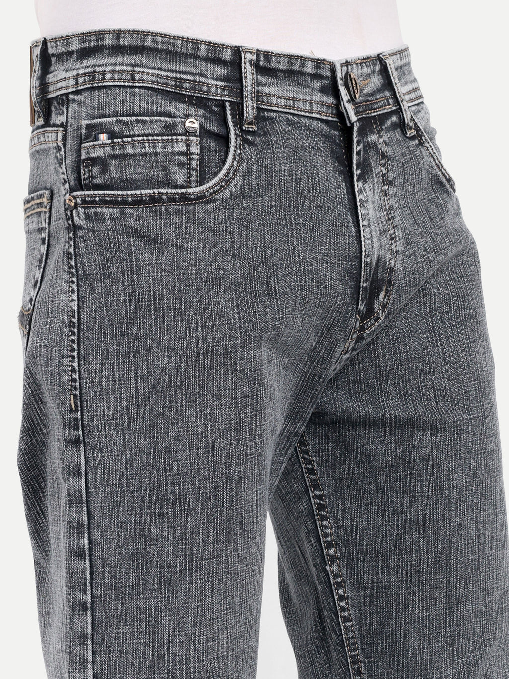 CJ-55790-1-28 || Grey-Black Men's Pant Stretchable, mid rise, clean look, 5 pockets, regular length, straight fit