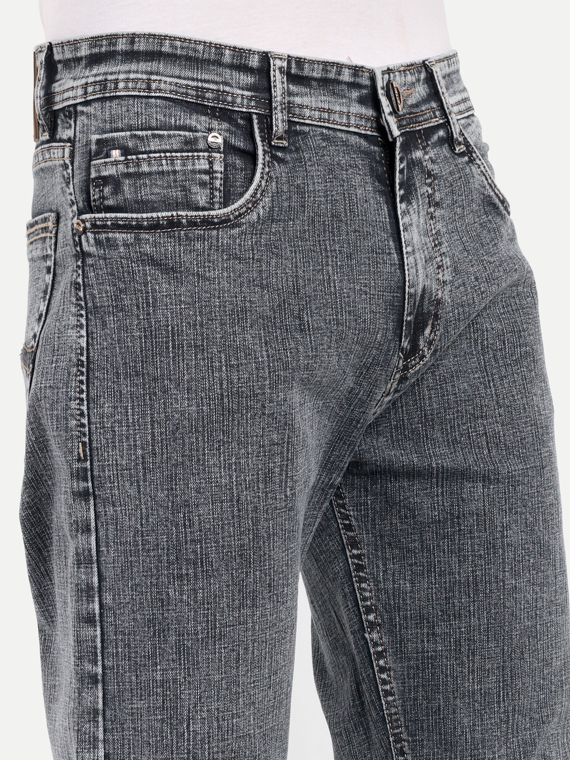 CJ-55790-1-28 || Grey-Black Men's Pant Stretchable, mid rise, clean look, 5 pockets, regular length, straight fit