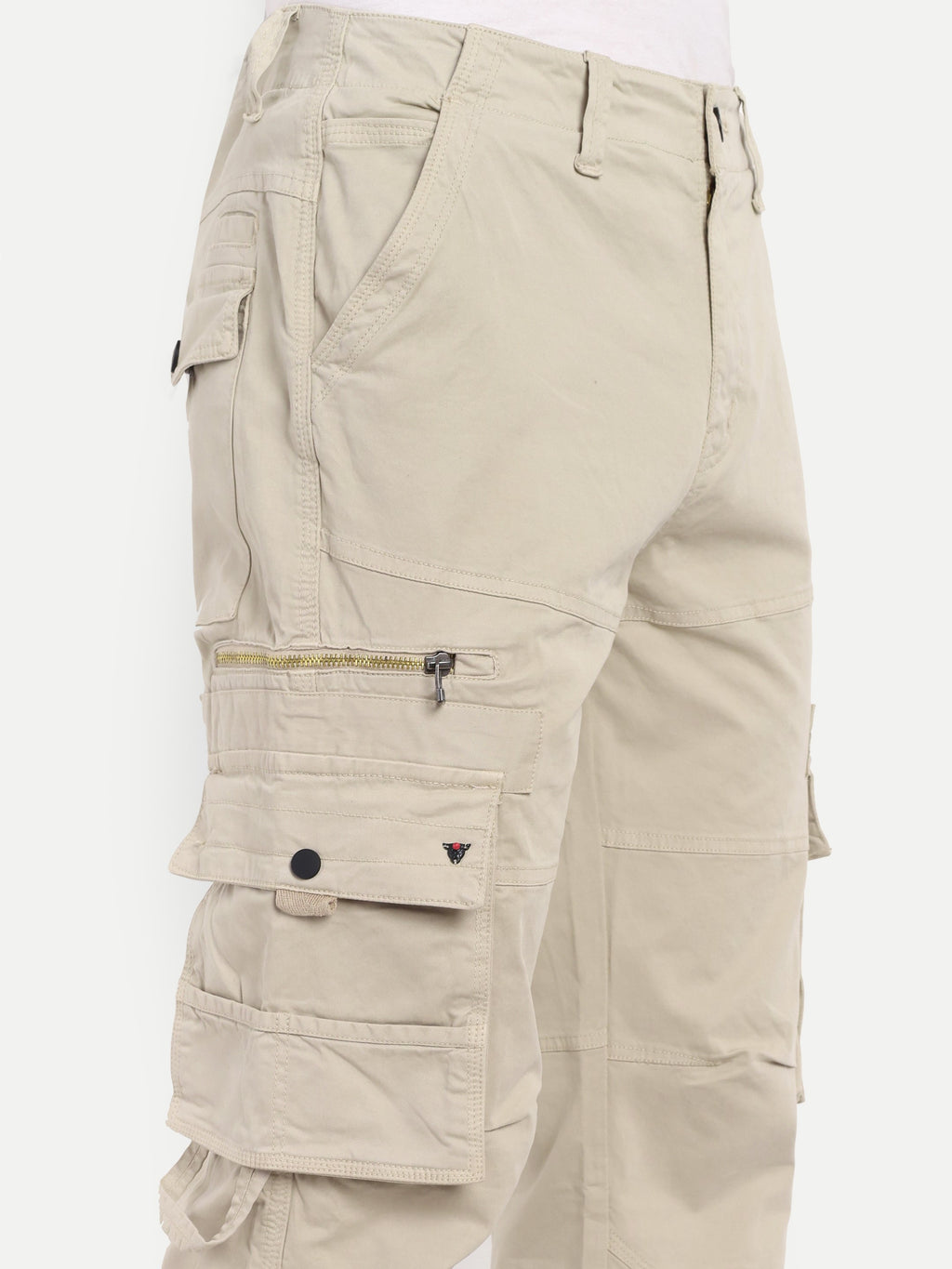 Light Beige Straight Fit Cargos for Men | High GSM