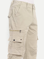 Light Beige Straight Fit Cargos for Men | High GSM