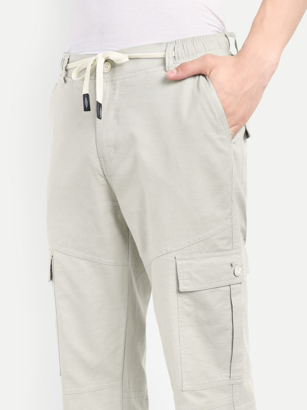 Men’s White Utility Cargo Pants with Drawstring Waist