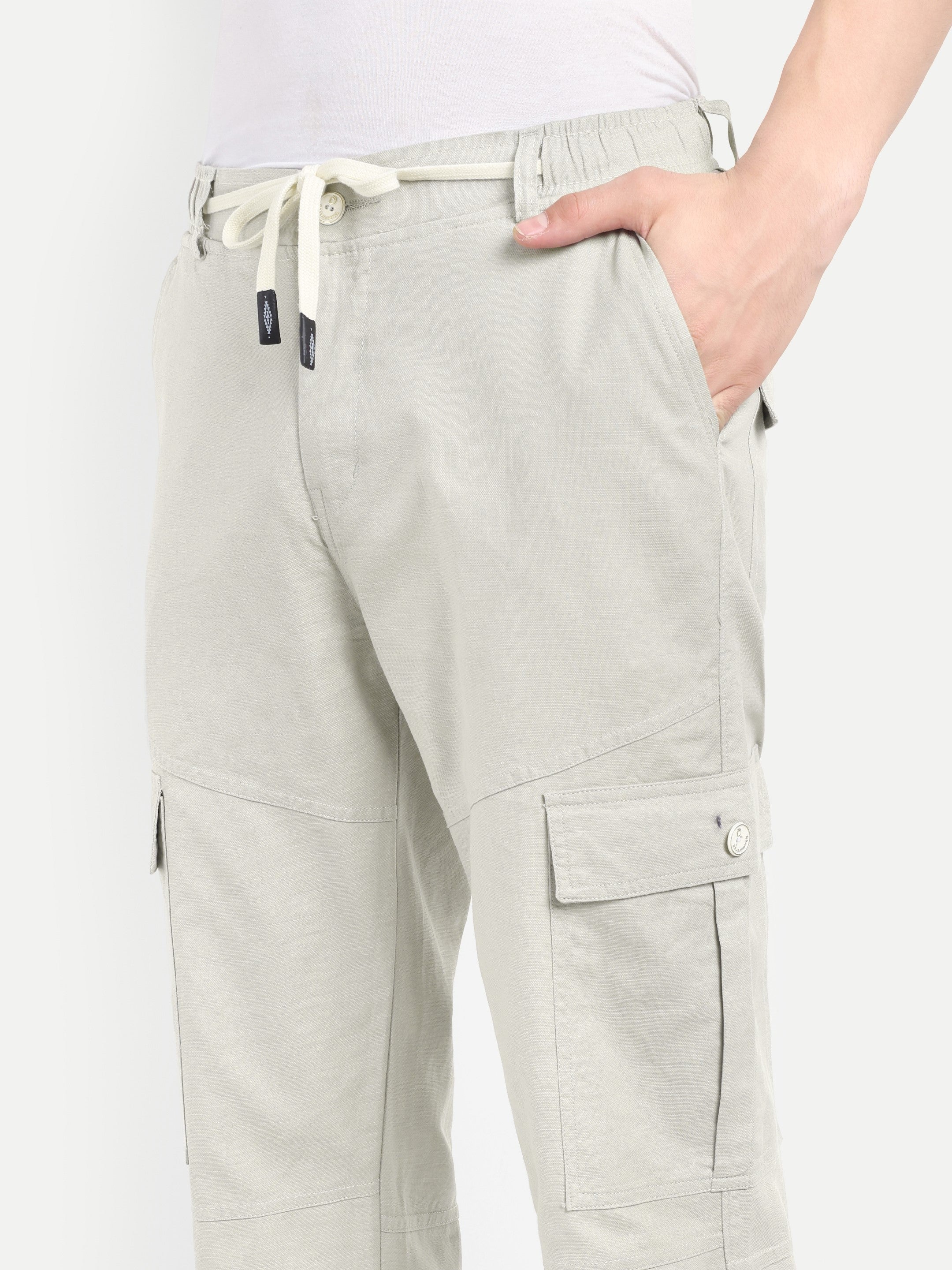 Men’s White Utility Cargo Pants with Drawstring Waist