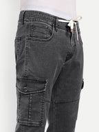 Grey-Black Men's denim cargo | Carrot Fit