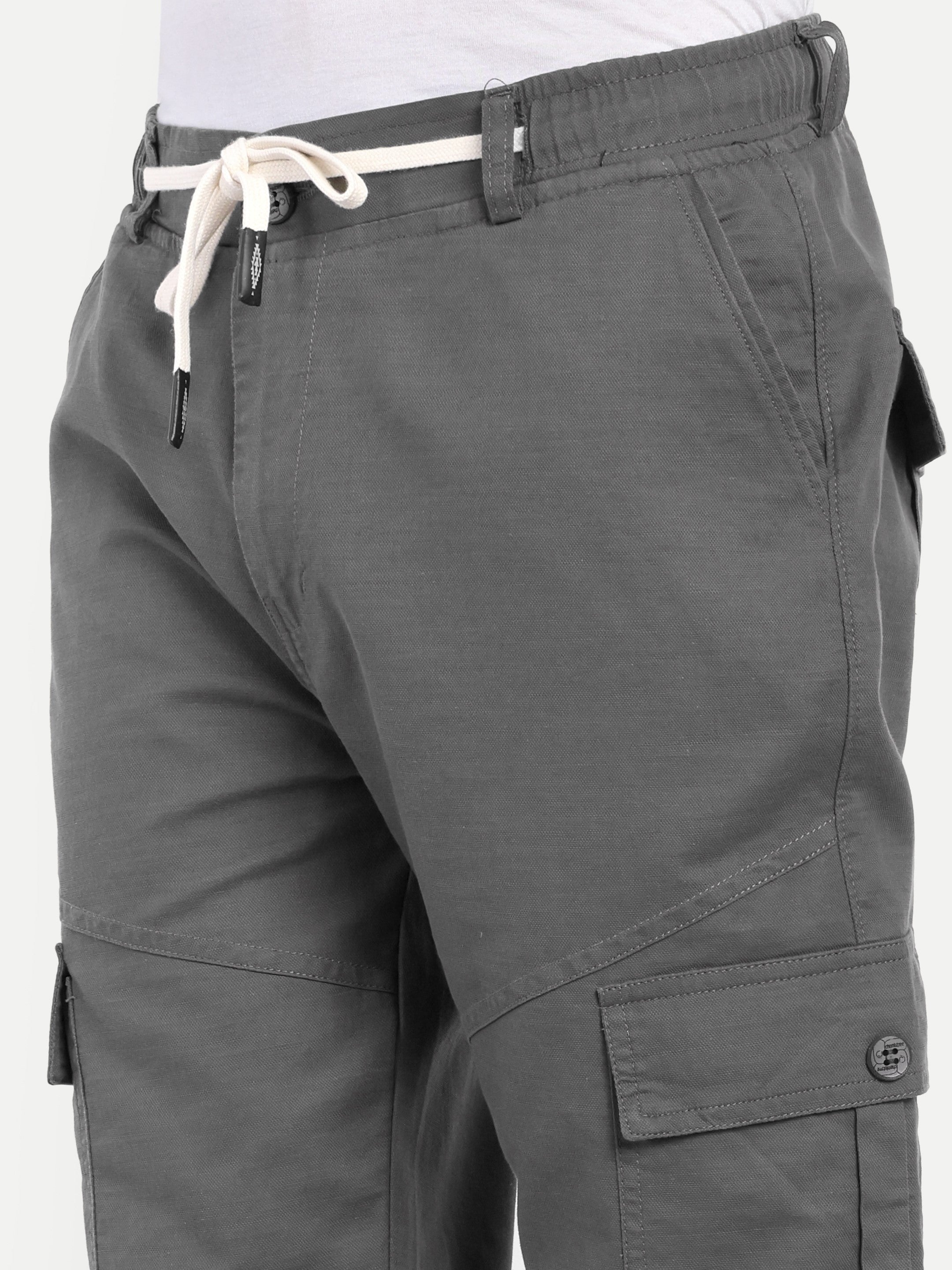 Men’s Grey Utility Cargo Pants with Drawstring Waist