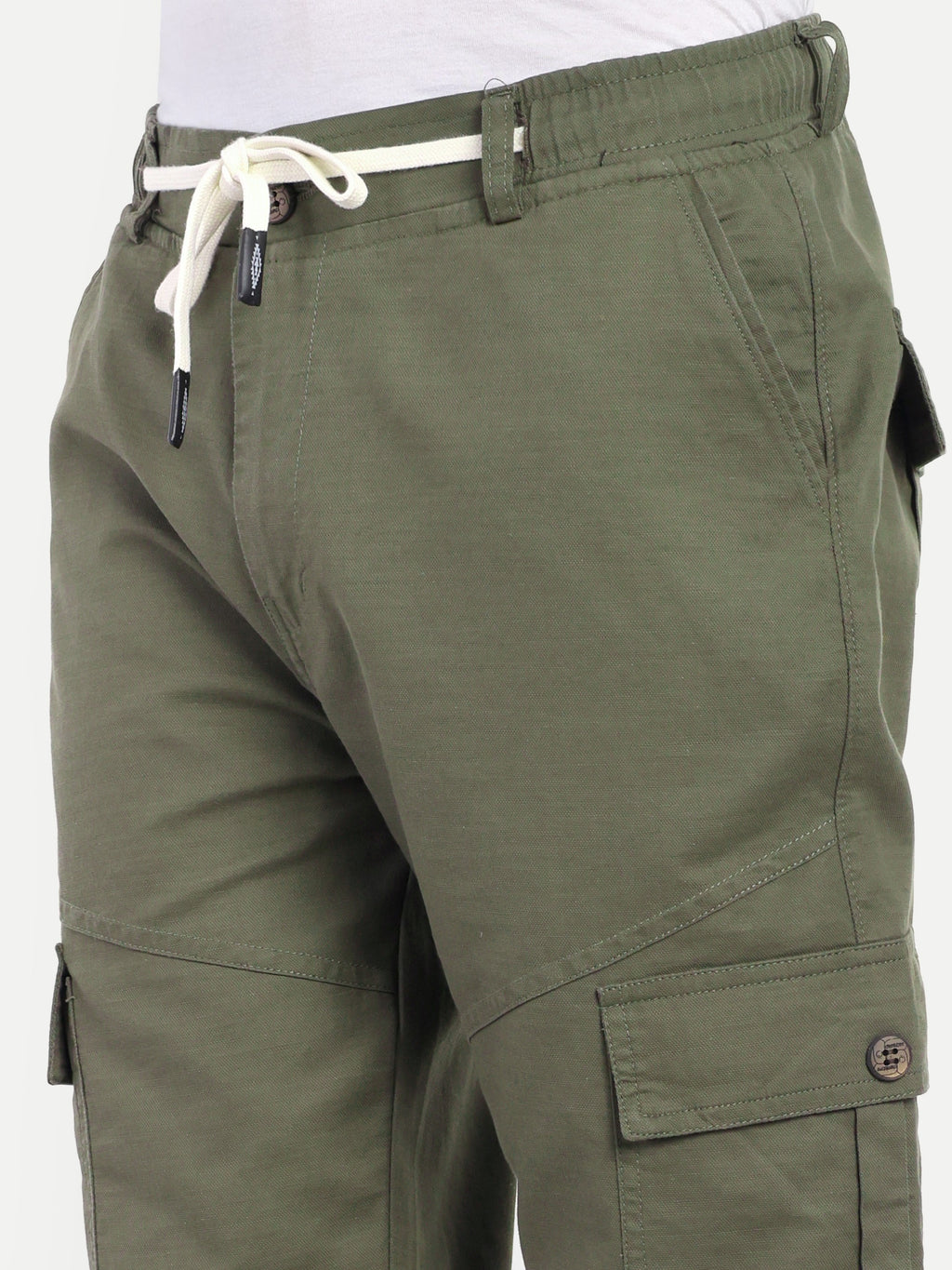 Men’s Olive Green Utility Cargo Pants with Drawstring Waist