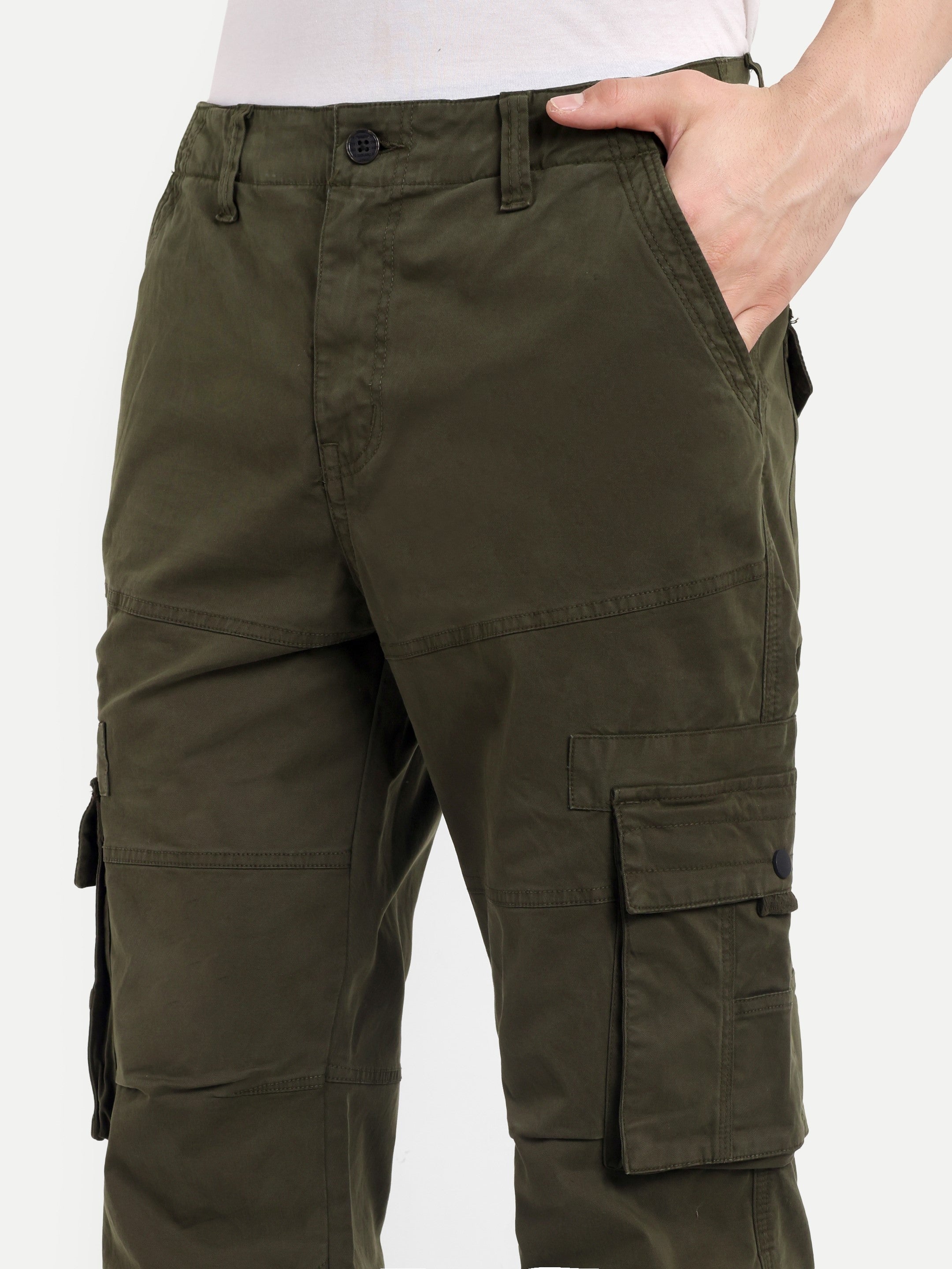 Olive Green straight fit cargo for men | High GSM