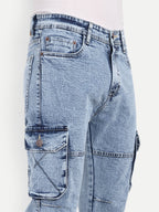Ice Blue Denim Cargos for Men | Straight Fit