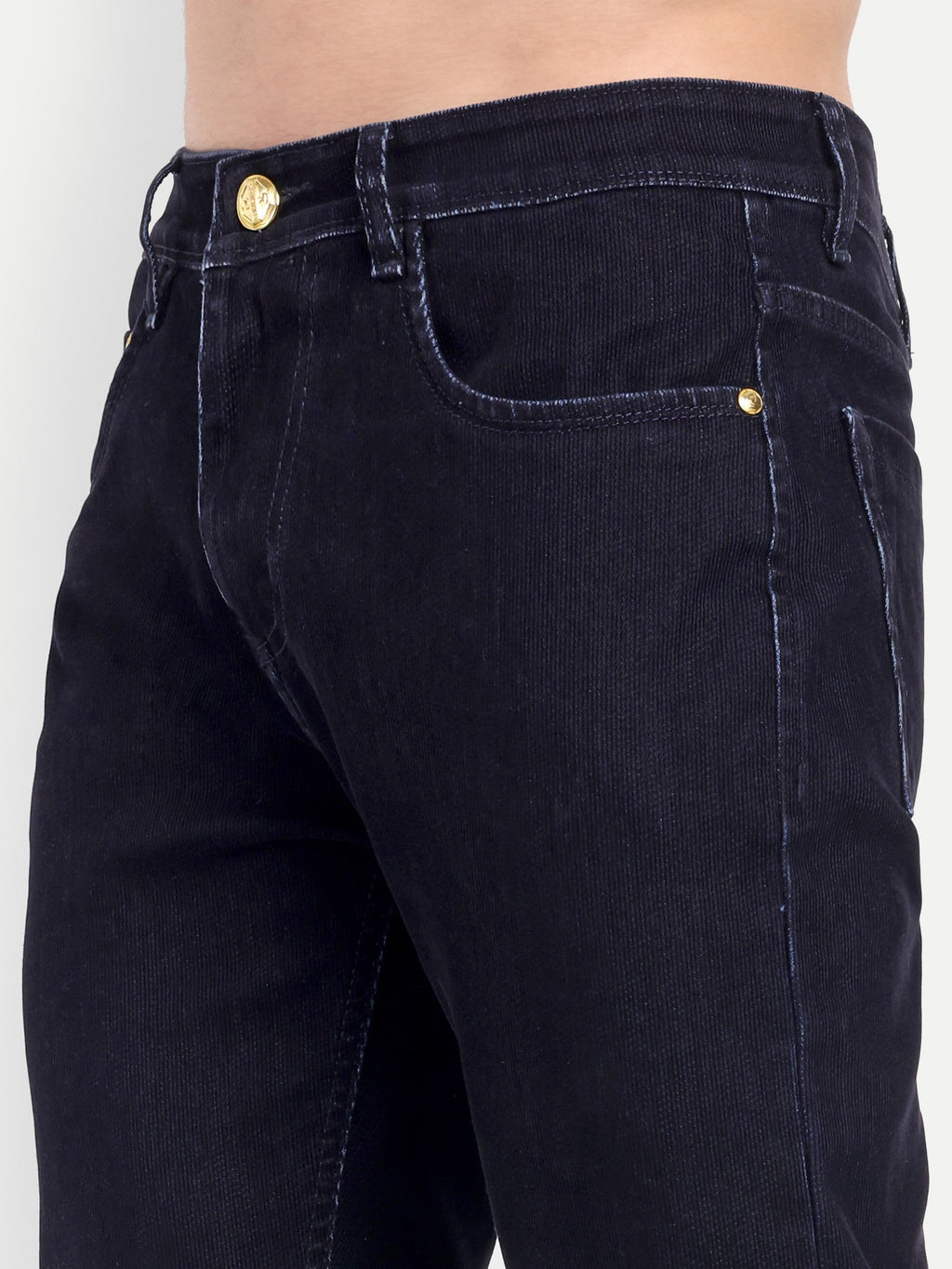 CHEMISTREE Men's Velvet Corduroy Denim Jeans | Premium Fabric | Straight Weave Slim Fit Blue