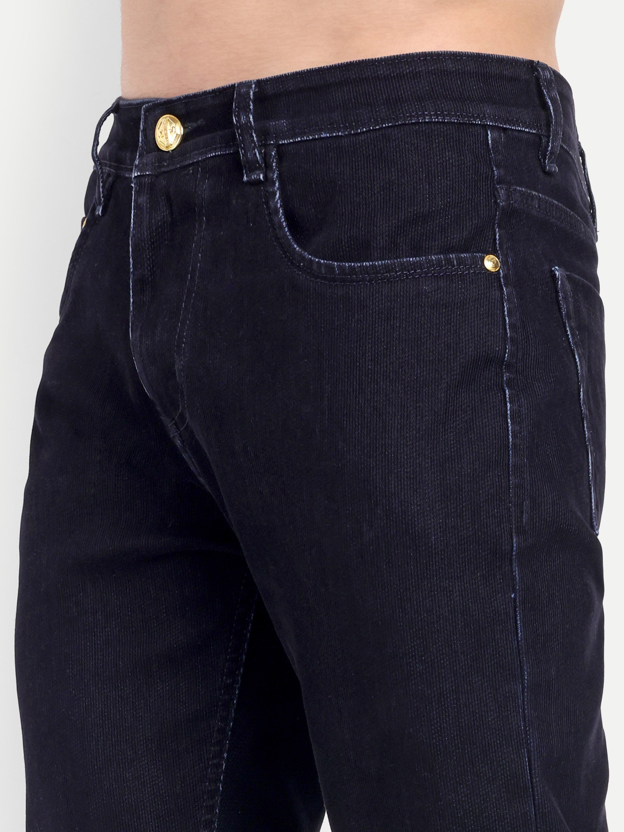 CHEMISTREE Men's Velvet Corduroy Denim Jeans | Premium Fabric | Straight Weave Slim Fit Blue