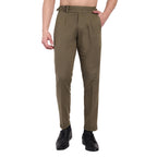 CHEMISTREE Men's Striped Linen Gurkha Pants | Korean Style High Waist Trousers Beige