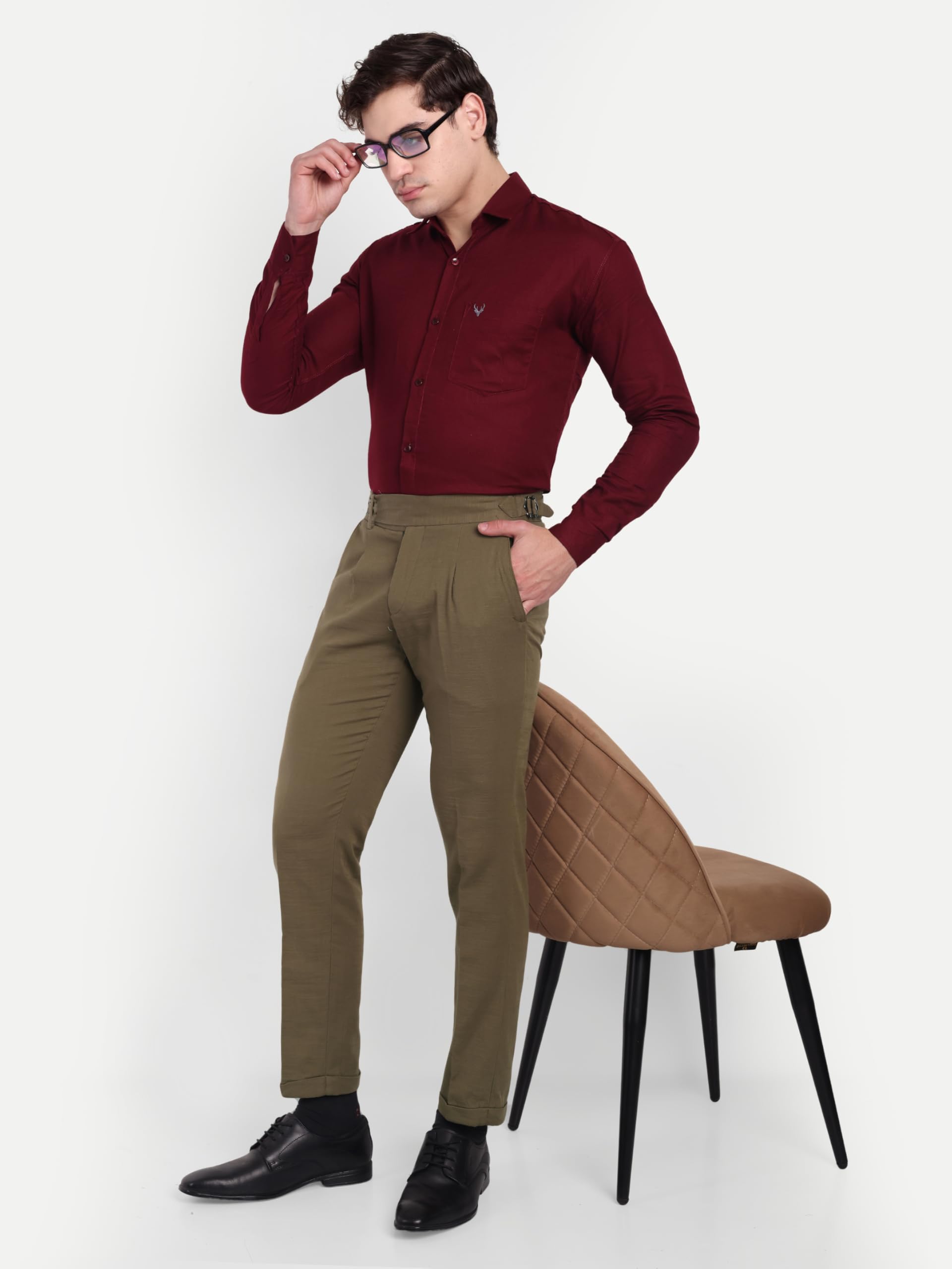 CHEMISTREE Men's Striped Linen Gurkha Pants | Korean Style High Waist Trousers Beige