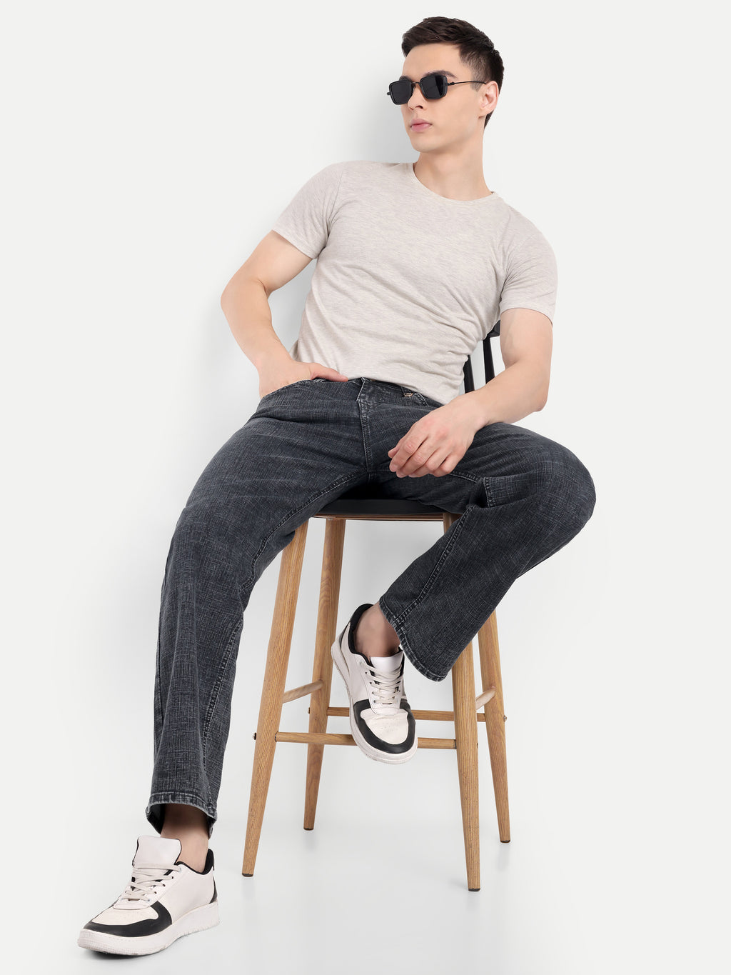 CJ-55690-2-28 || Ash Black Men's Pant Stretchable, mid rise, clean look, 5 pockets, regular length, straight fit