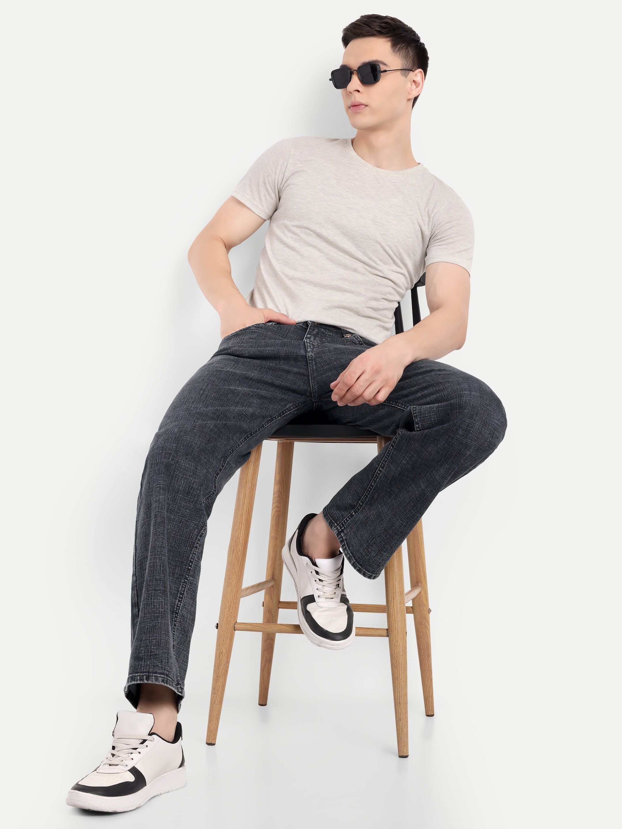 CJ-55690-2-28 || Ash Black Men's Pant Stretchable, mid rise, clean look, 5 pockets, regular length, straight fit