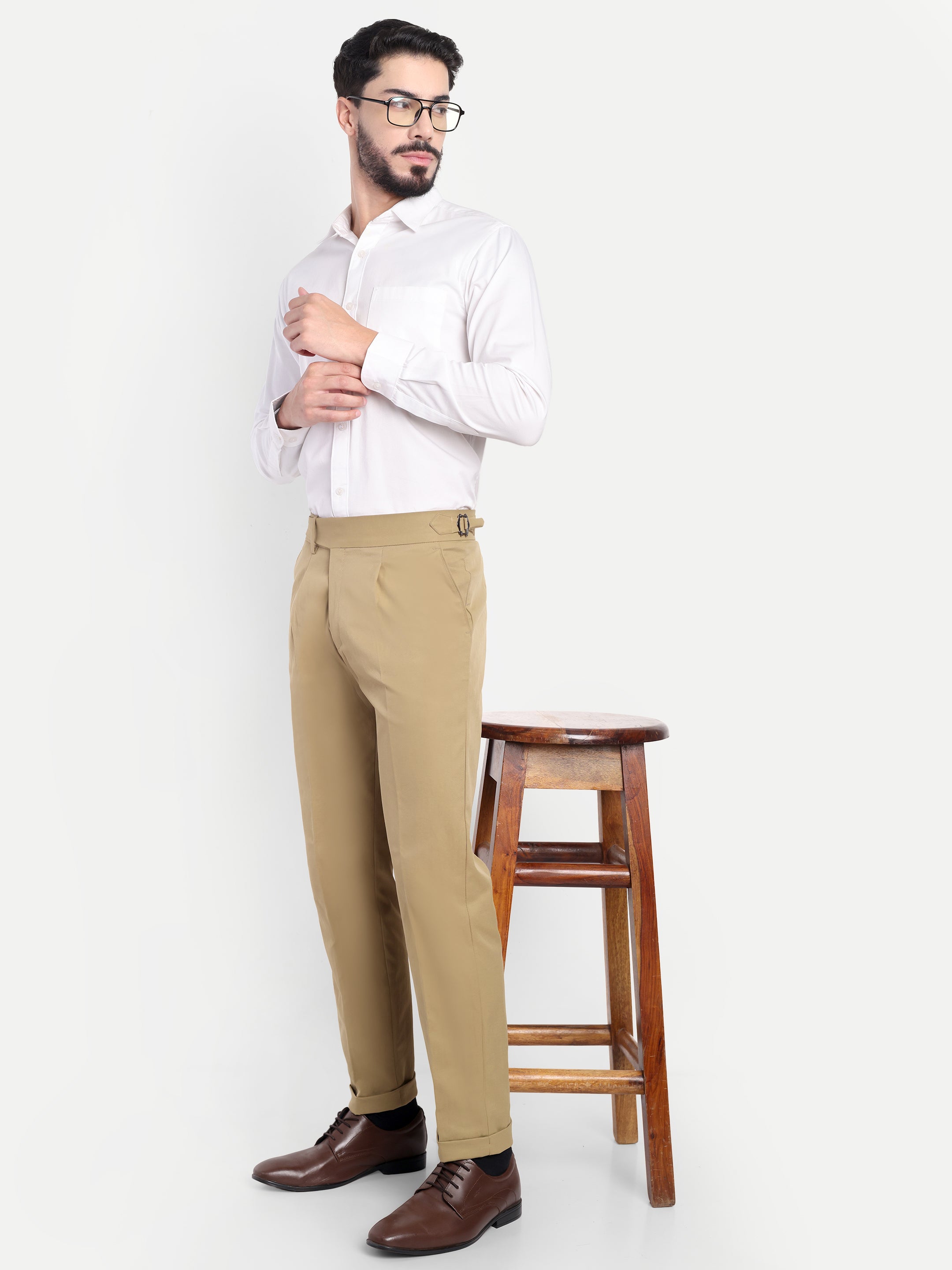 Light Beige Men's Gurkha trousers | Office & Party Wear | Carrot Fit
