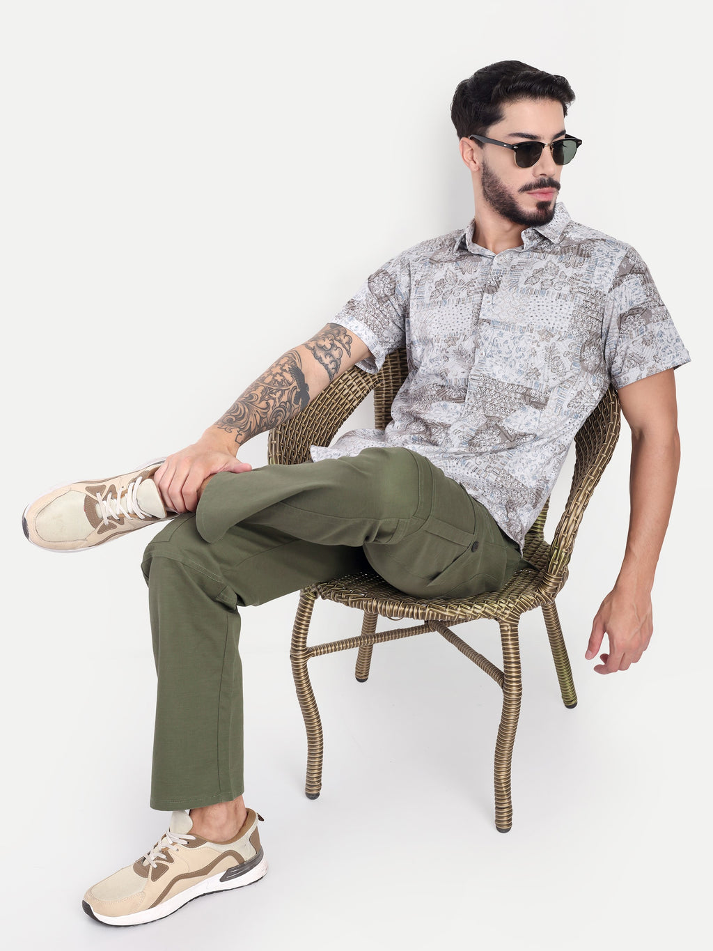 Men’s Olive Green Utility Cargo Pants with Drawstring Waist