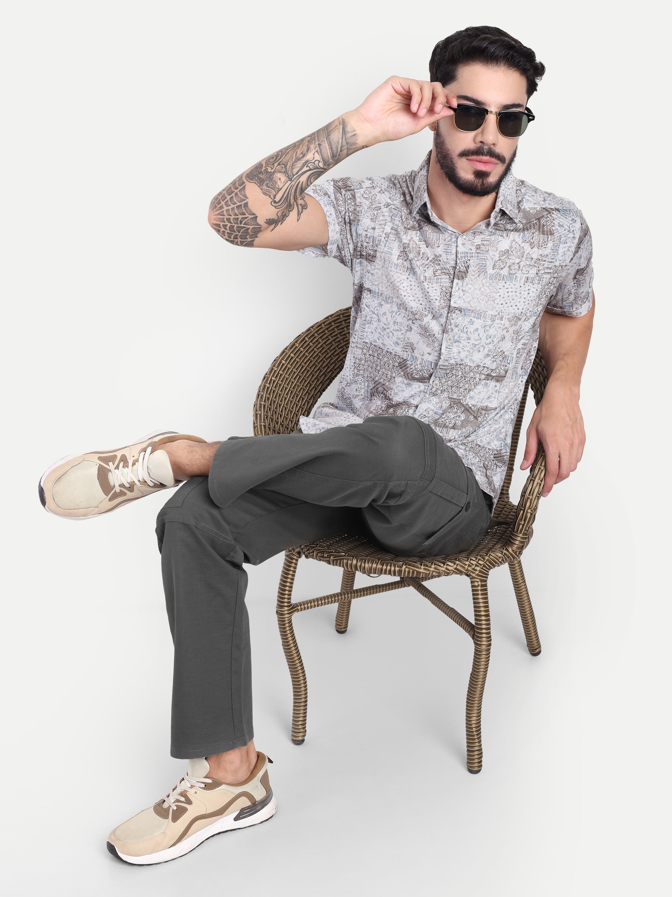 Men’s Grey Utility Cargo Pants with Drawstring Waist