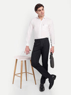 CHEMISTREE Men's Striped Linen Gurkha Pants | Korean Style High Waist Trousers Black