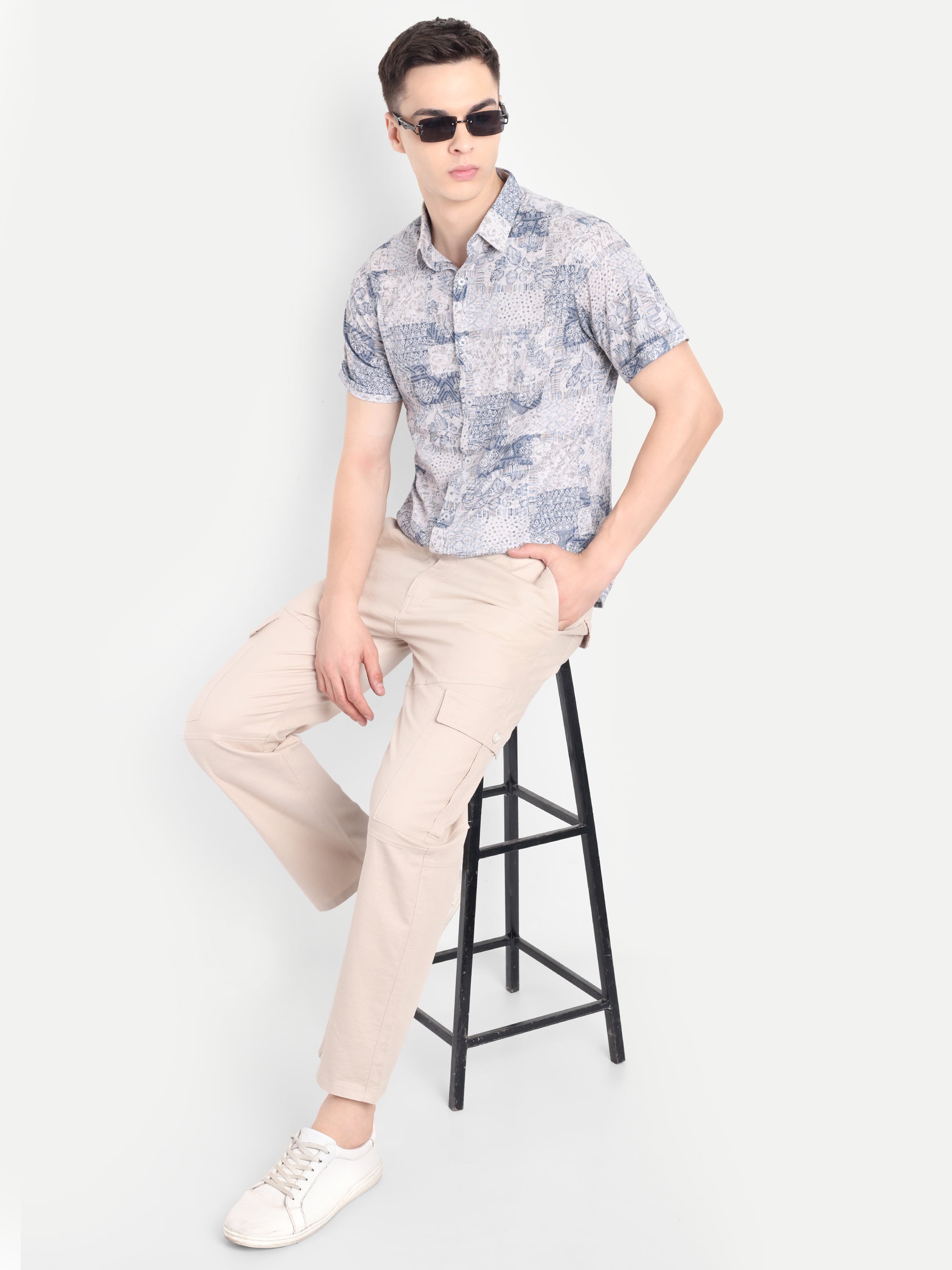 Men’s Off White Utility Cargo Pants with Drawstring Waist