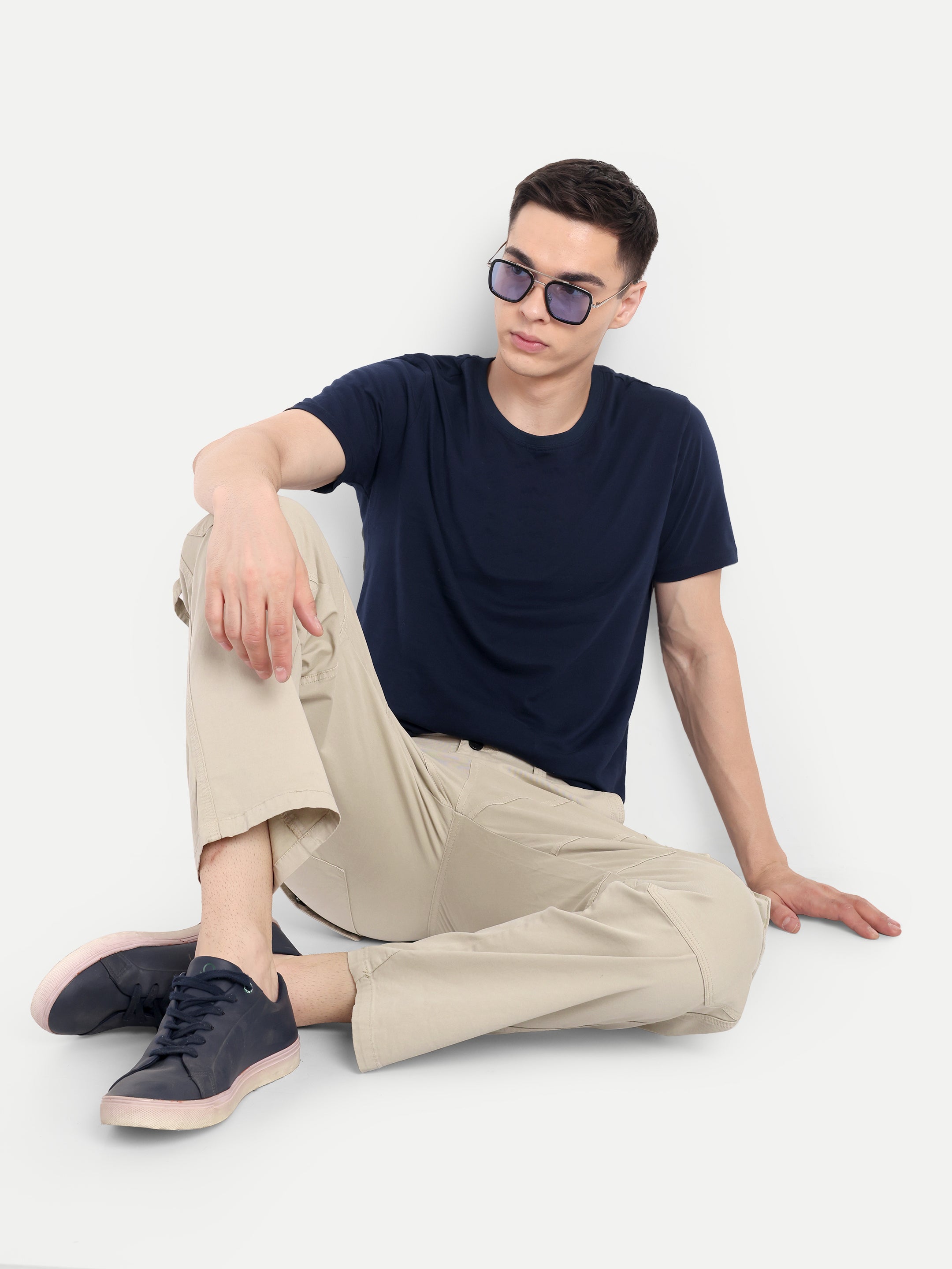 Light Beige Straight Fit Cargos for Men | High GSM