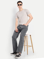 CJ-55790-1-28 || Grey-Black Men's Pant Stretchable, mid rise, clean look, 5 pockets, regular length, straight fit