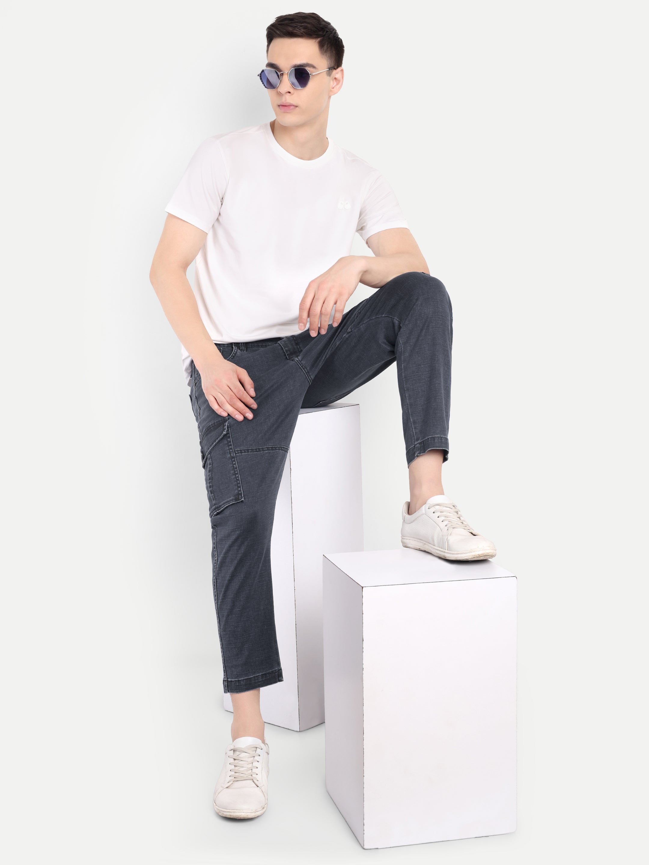 Ash Black Men's Denim Cargo | Carrot Fit