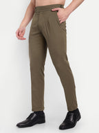 CHEMISTREE Men's Striped Linen Gurkha Pants | Korean Style High Waist Trousers Beige