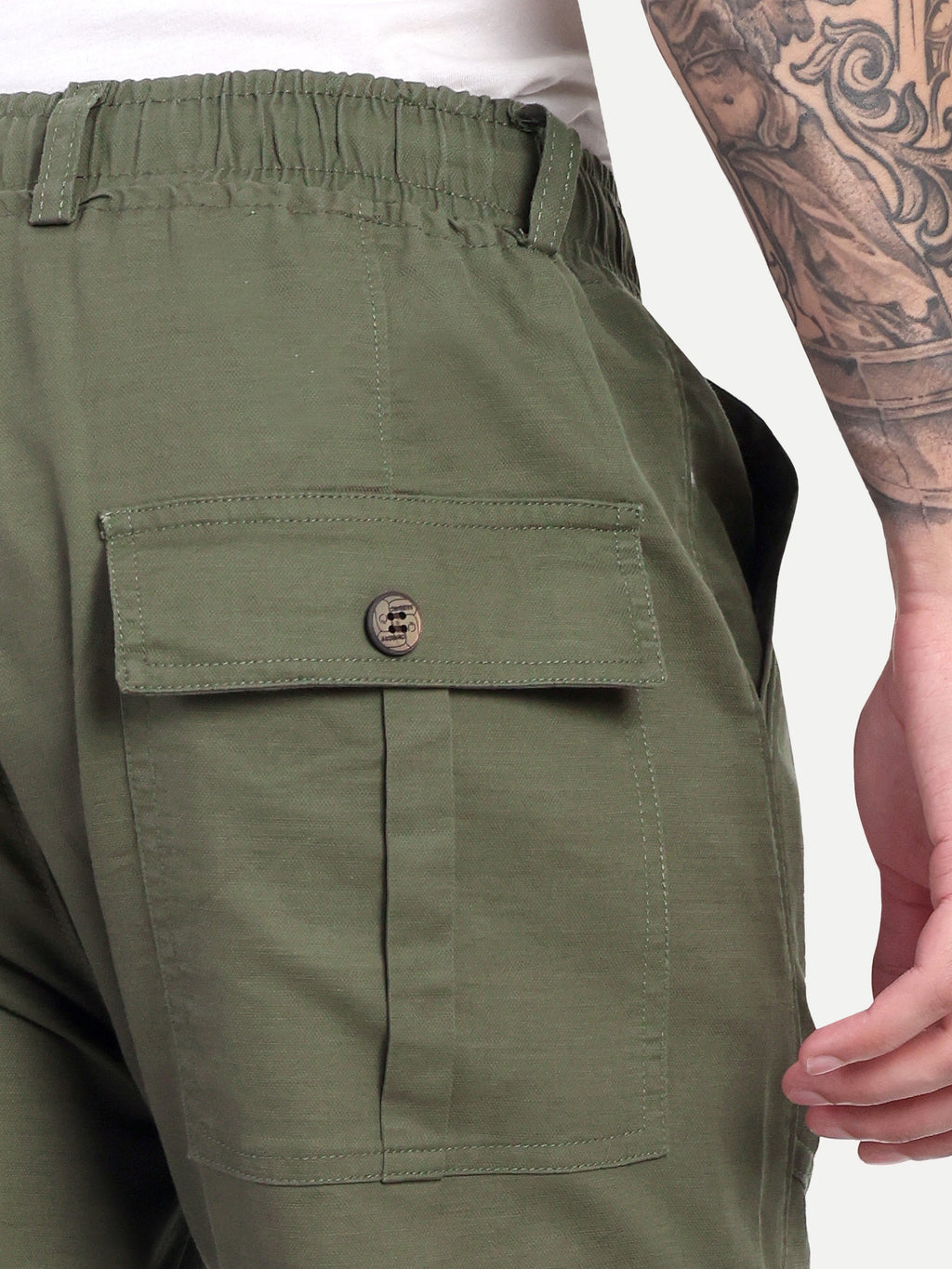 Men’s Olive Green Utility Cargo Pants with Drawstring Waist