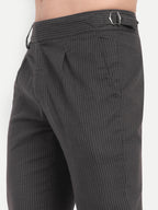 CHEMISTREE Men's Striped Linen Gurkha Pants | Korean Style High Waist Trousers Grey