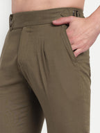 CHEMISTREE Men's Striped Linen Gurkha Pants | Korean Style High Waist Trousers Beige